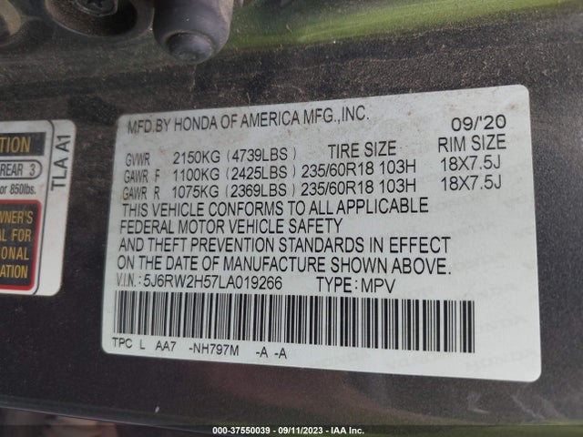 Honda CR-V EX 2020 5J6RW2H57LA019266 Image 9