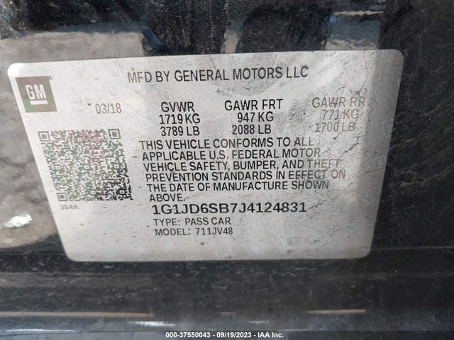 Chevrolet SONIC LT 2018 1G1JD6SB7J4124831 Image 9