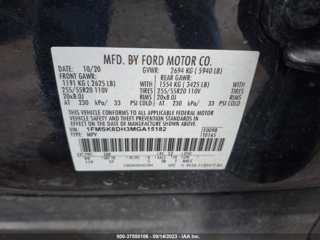 2021 FORD EXPLORER XLT VIN: 1FMSK8DH3MGA15182