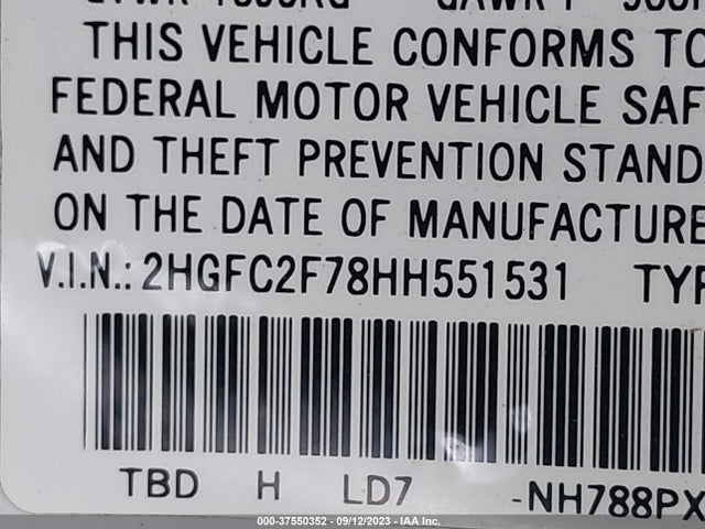 Honda Civic Sedan Ex 2017 2HGFC2F78HH551531 Image 9