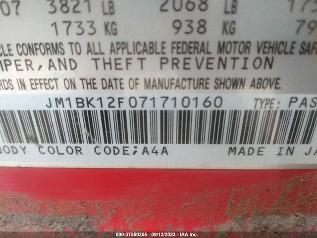 2007 MAZDA MAZDA3 I SPORT VIN: JM1BK12F071710160