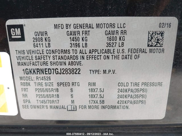 GMC Acadia Sle-1 2016 1GKKRNED7GJ283822 Image 9