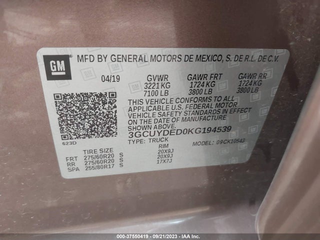 Chevrolet Silverado 1500 Lt 2019 3GCUYDED0KG194539 Image 9