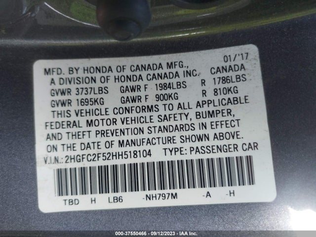 Honda Civic Sedan Lx 2017 2HGFC2F52HH518104 Image 9