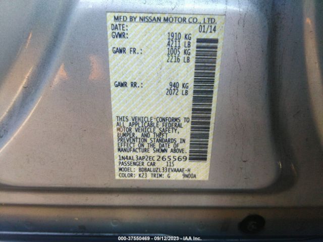 1N4AL3AP2EC265569 Nissan Altima 2.5 Sv