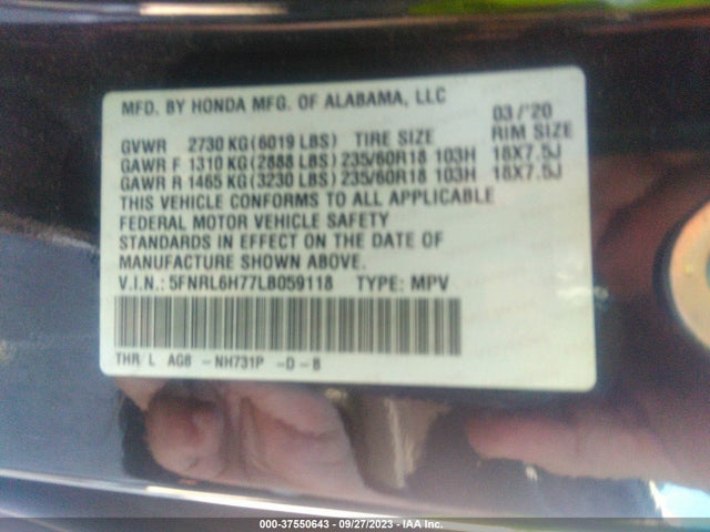 Honda Odyssey Ex-l 2020 5FNRL6H77LB059118 Image 9