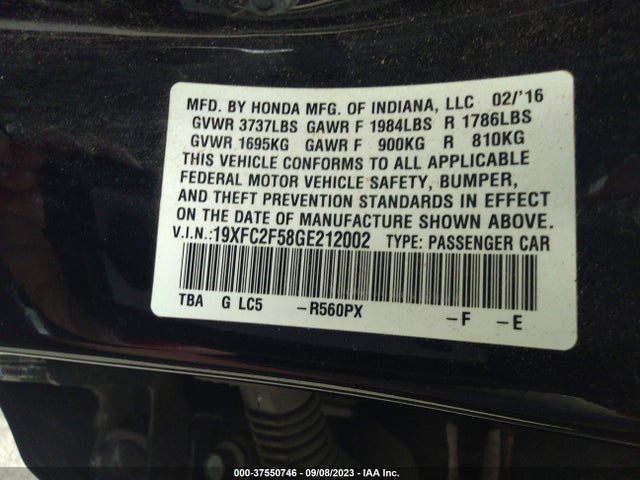 Honda Civic Sedan Lx 2016 19XFC2F58GE212002 Image 9
