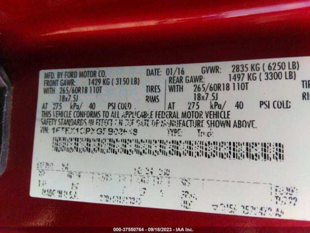 1FTEX1CPXGFB08648 Ford F-150 Xl/lariat/xlt