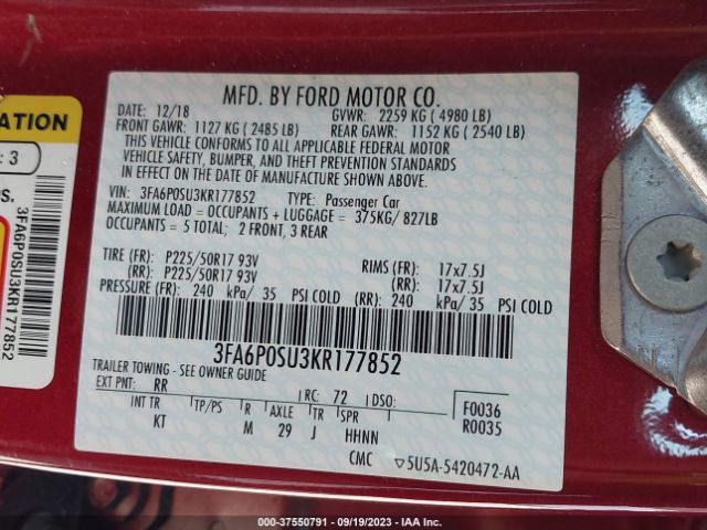 3FA6P0SU3KR177852 Ford Fusion Energi Titanium