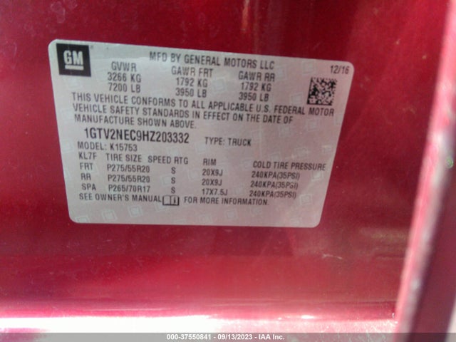 GMC Sierra 1500 Slt 2017 1GTV2NEC9HZ203332 Image 9