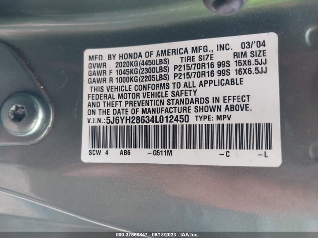 2004 HONDA ELEMENT EX VIN: 5J6YH28634L012450