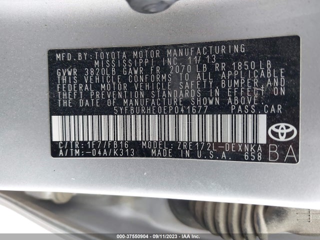 Toyota Corolla L/le/s/s Plus/le Plus 2014 5YFBURHE0EP041677 Image 9