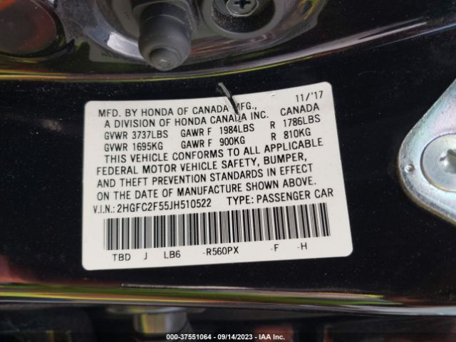 2HGFC2F55JH510522 Honda Civic Sedan Lx