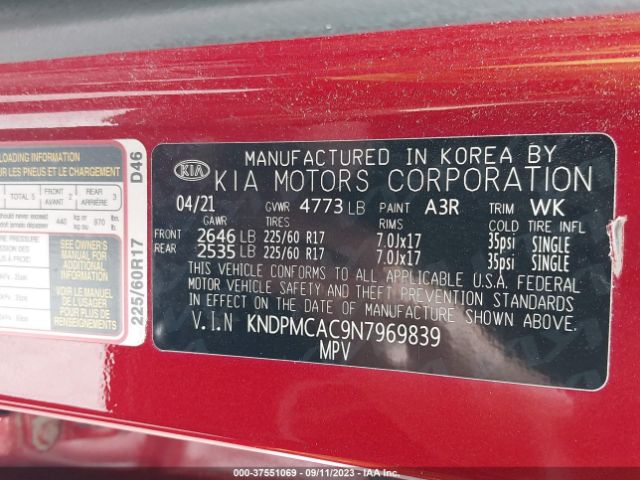 KNDPMCAC9N7969839 KIA Sportage Lx