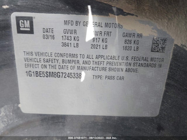 Chevrolet CRUZE LT 2016 1G1BE5SM8G7245338 Image 9