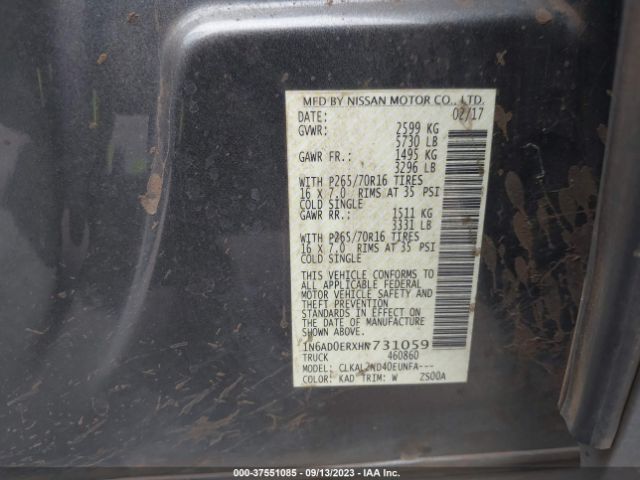 1N6AD0ERXHN731059 Nissan Frontier Sv V6