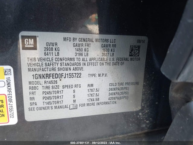 Chevrolet Traverse Ls 2015 1GNKRFED0FJ155722 Image 9