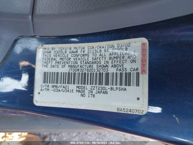 2002 TOYOTA CELICA GT VIN: JTDDR32T820132703