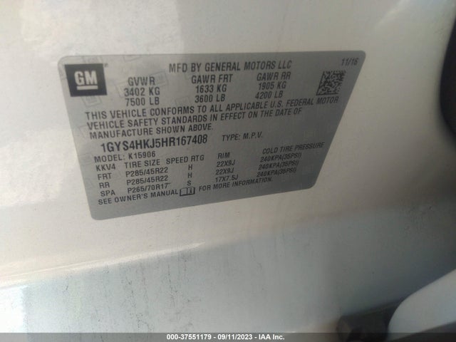 1GYS4HKJ5HR167408 Cadillac Escalade Esv Luxury