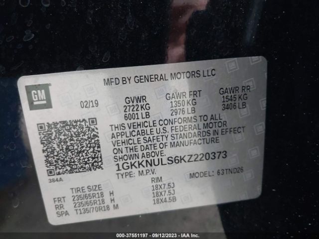 1GKKNULS6KZ220373 GMC ACADIA SLT