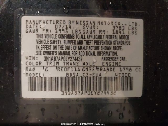 3N1AB7AP0EY274432 Nissan Sentra Fe+ S