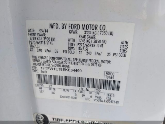 1FTFW1ET8EKE64490 Ford F-150 Xl/xlt/fx4/lariat