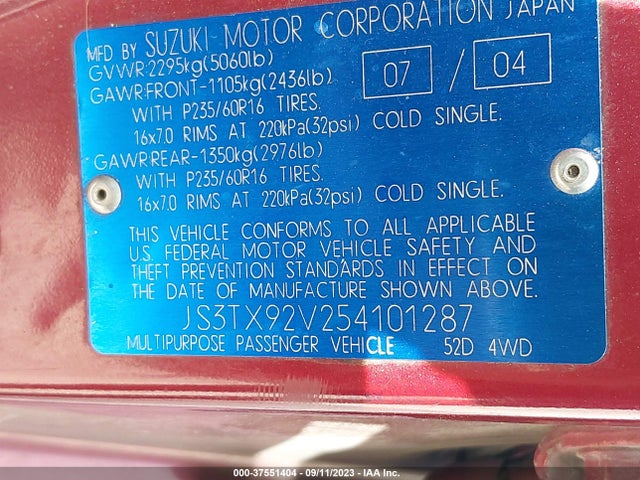 2005 SUZUKI XL-7 LX/EX VIN: JS3TX92V254101287