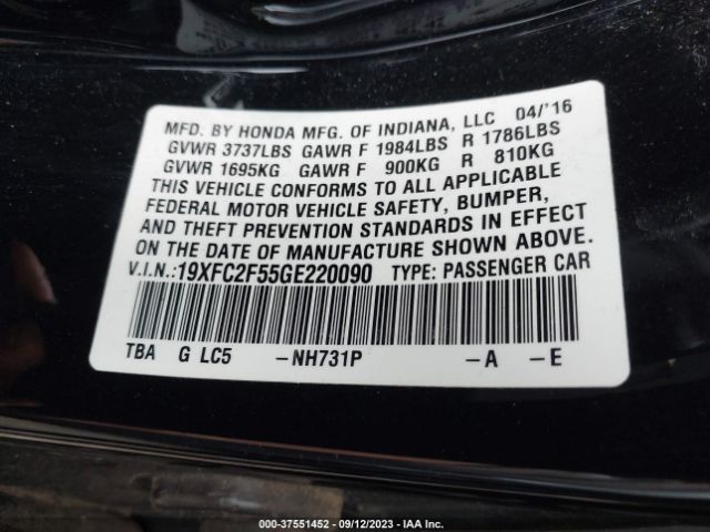 19XFC2F55GE220090 Honda Civic Sedan Lx