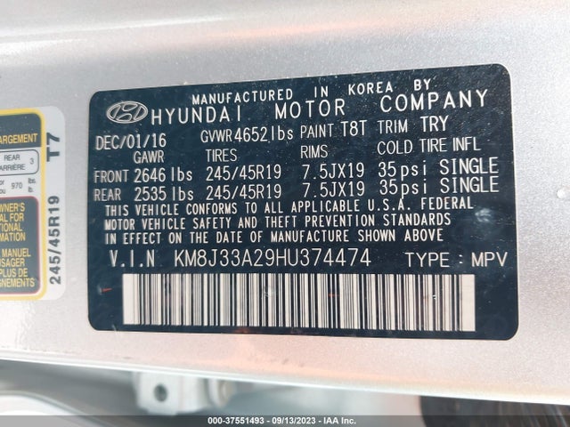 Hyundai Tucson Limited 2017 KM8J33A29HU374474 Image 9