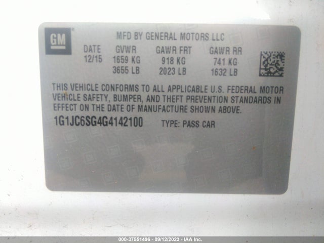 Chevrolet SONIC LT 2016 1G1JC6SG4G4142100 Image 9