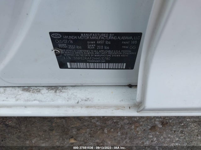 2017 HYUNDAI SONATA SE VIN: 5NPE24AF2HH510780