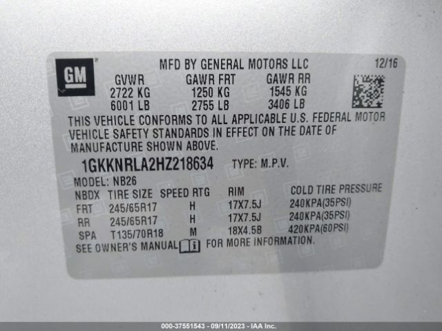 1GKKNRLA2HZ218634 GMC ACADIA SLE