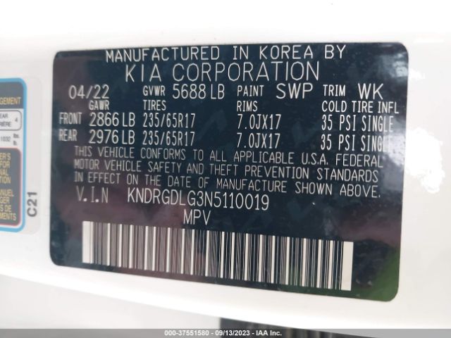 KNDRGDLG3N5110019 KIA Sorento Hybrid S