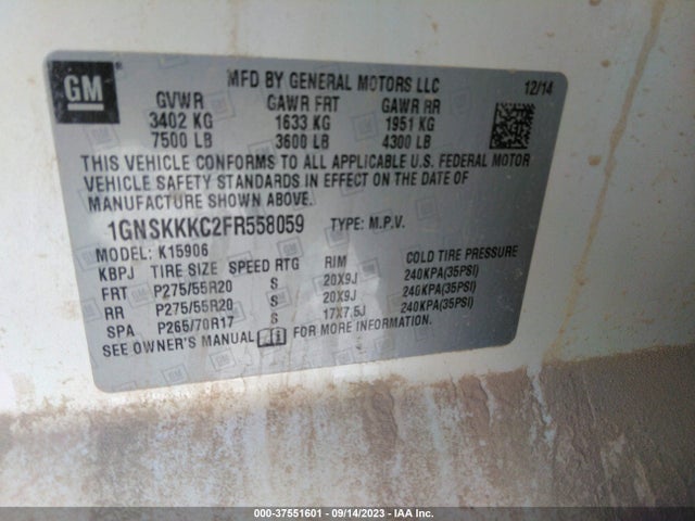 Chevrolet Suburban Ltz 2015 1GNSKKKC2FR558059 Image 9