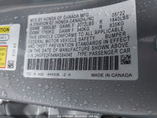 2HGFE2F54NH584045 Honda Civic Sedan Sport