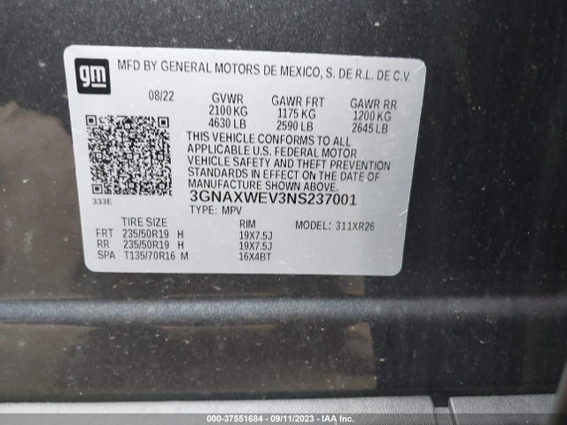 Chevrolet EQUINOX RS 2022 3GNAXWEV3NS237001 Image 9