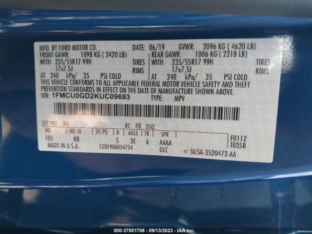 1FMCU0GD2KUC09693 Ford ESCAPE SE