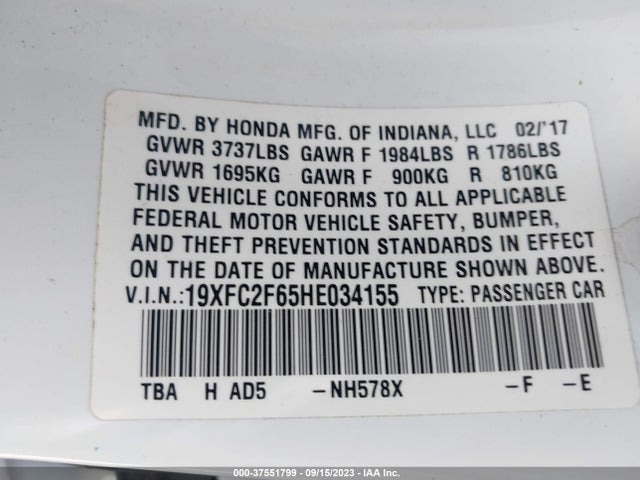 Honda Civic Sedan Lx 2017 19XFC2F65HE034155 Image 9