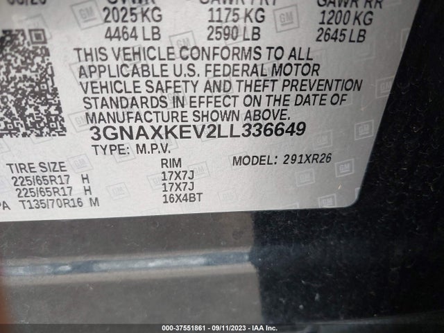Chevrolet EQUINOX LT 2020 3GNAXKEV2LL336649 Image 9