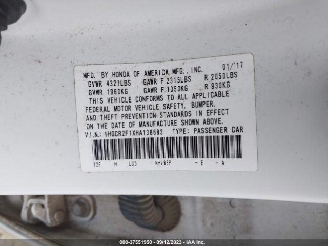 1HGCR2F1XHA138683 Honda Accord Sedan Sport Se