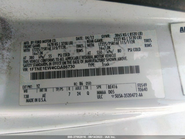 2012 FORD ECONOLINE CARGO VAN 1FTNE1EW4CDA86730 Photo 8