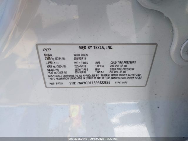 7SAYGDEE3PF622861 Tesla Model Y Awd/long Range Dual Motor All-wheel Drive