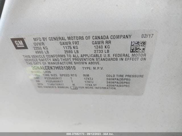 Chevrolet EQUINOX LT 2017 2GNALCEK7H6313810 Image 9