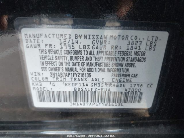 3N1AB7AP1FY216136 Nissan Sentra Fe+ S