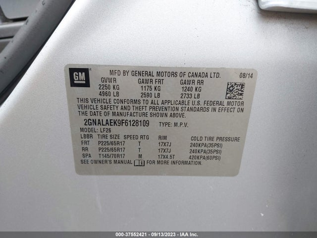 2015 CHEVROLET EQUINOX LS VIN: 2GNALAEK9F6128109