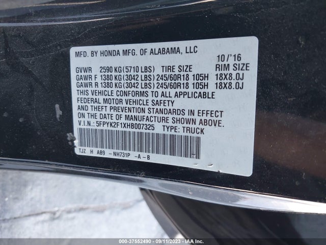 Honda Ridgeline Sport 2017 5FPYK2F1XHB007325 Image 9