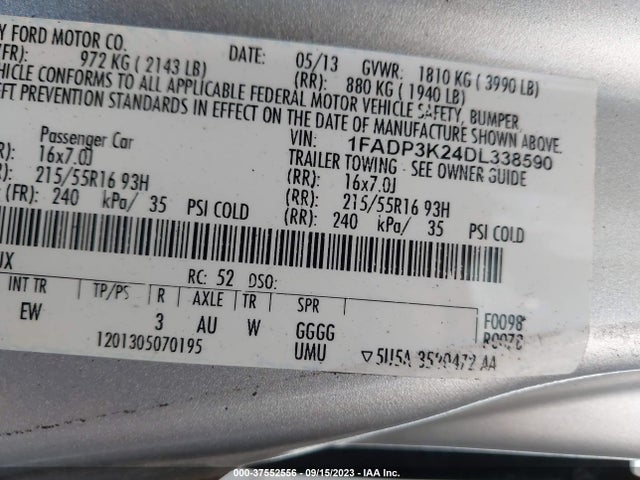 2013 FORD FOCUS SE VIN: 1FADP3K24DL338590