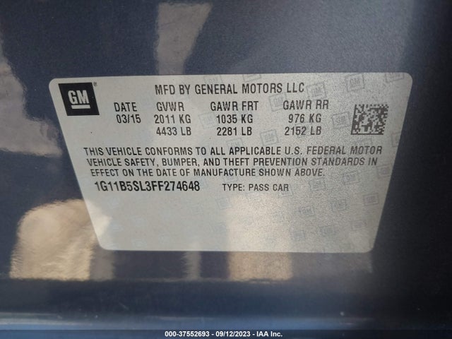 Chevrolet MALIBU LS 2015 1G11B5SL3FF274648 Image 9