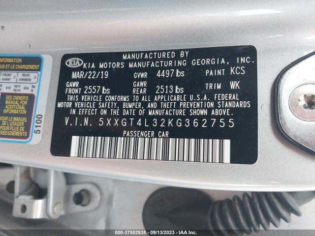 KIA Optima Lx 2019 5XXGT4L32KG362755 Image 9