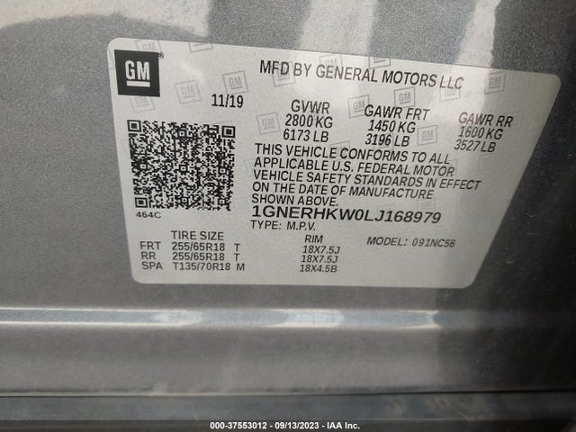Chevrolet Traverse Lt Leather 2020 1GNERHKW0LJ168979 Image 9